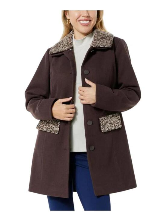 Colleen Lopez Jackets & Blazers - NWT Colleen Lopez Womens Faux Wool Coat Brown Removable Collar Size Small